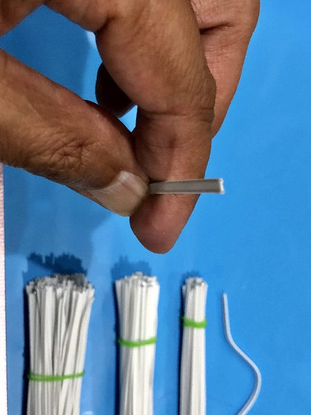 Bendable Plastic Strips for Nose Wire Sewing into Masks. 4mm wide, 4.5 inch long Flat plastic strips with metal wires. Ships from Ohio.