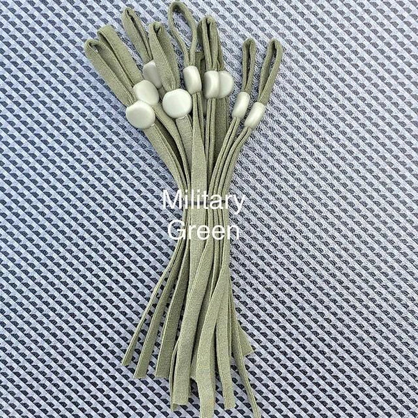 NATURALS Collection of colored elastic loops with silicone buckles for sewing masks. Tan, Brown, Khaki, Gray, Sand and Steel. Ships from Ohio.