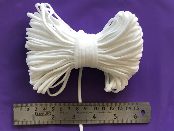 4mm flat, white, soft, loop elastic for sewing face coverings.