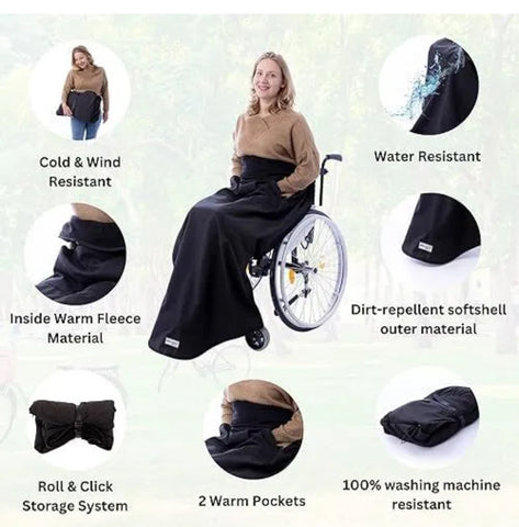 Belieff Wheelchair Blanket with Hand pocket and Footmuff -Closed Bottom -SPECIAL PURCHASE- Ships From Ohio Same or next day.