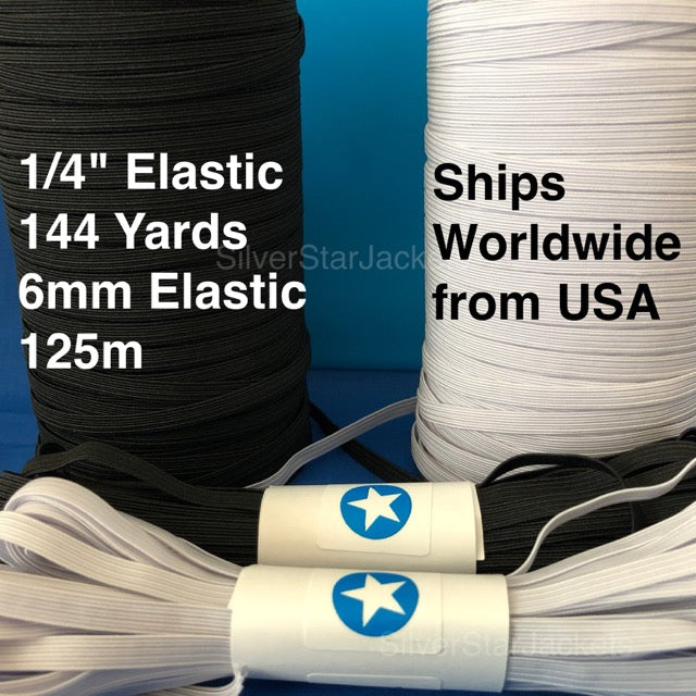 Full spools of 1/4 inch or quarter inch BLACK and WHITE elastic for se –  SilverStarJackets