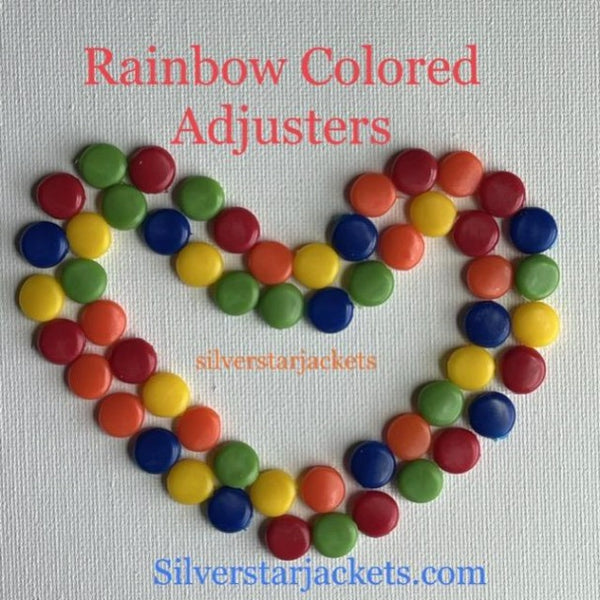 Colored, Black, white or clear silicone beads used as buckles to create adjustable fitting elastic for face masks.