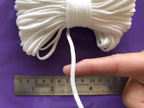 4mm flat, white, soft, loop elastic for sewing face coverings. 