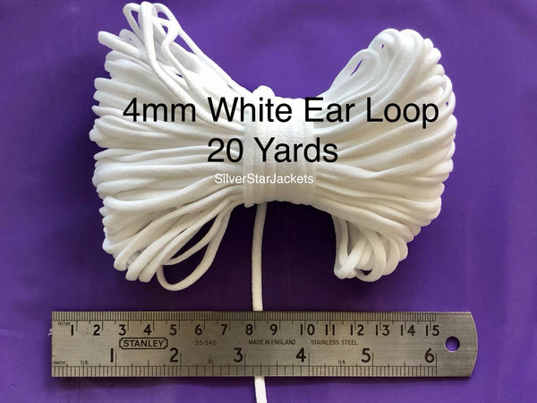 4mm flat, white, soft, loop elastic for sewing face coverings.